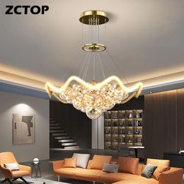 Lámparas de araña LED nórdica Iluminación de techo de oro Lámpara colgante para sala de estar Comedor Dormitorio Cocina Moderno Accesorio interior de vidrio
