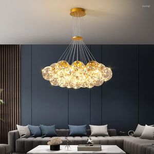 Kroonluchters Noordse led kroonluchter roet Amber helder licht glas voor woonkamer midden