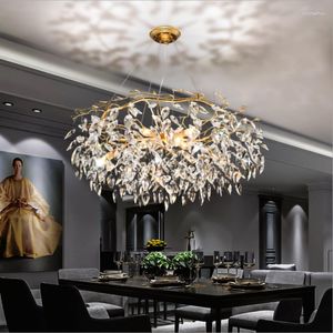 Lustres nordique LED lustre en cristal branche d'arbre lampes suspendues de luxe décoration vivante éclairage or Villa suspension lampe