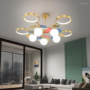 Kroonluchters Noordse LED GLASE BALL KRAILIER GOUDEN GLOEMSTEN Kleurrijke hangende hanglamp voor woonkamer Kinderen Slaapkamer Binnenarmaturen