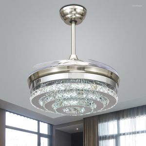 Lustres nordiques LED invisible ventilateurs de plafond en cristal lumières chambre pliant ventilateur de lumière télécommande Ventillateur de této