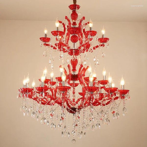 Lustres Nordique Led Lustre rouge pendentif lumières lustre en cristal de luxe pour salon salle à manger cercle suspension lampe décor à la maison luminaire