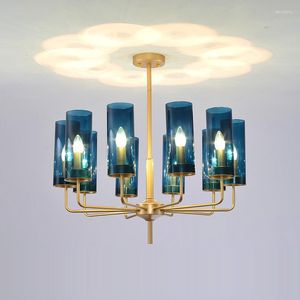 Lustres Nordique LED lustre en verre de luxe bleu/ambre moderne lampe suspendue Suspension salon salle à manger chambre pendentif luminaires