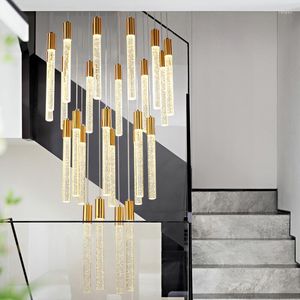 Lustres Nordique LED lustre moderne grand grand escalier longue spirale Luminaire en cristal salon créatif éclairage intérieur Villa or