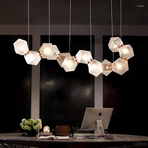 Lustres pendants à LED nordique pour salon chambre à coucher luxe en verre polygonal ADN de cuisine moléculaire plafond