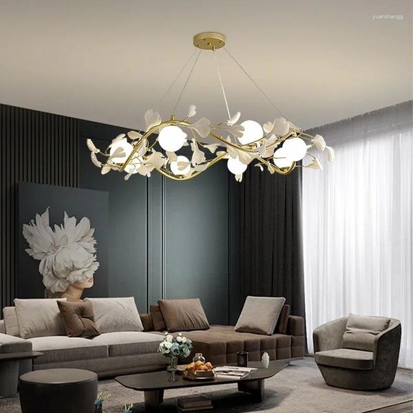 Lustres nordiques pendentif LED lumières créatives Ginkgo boule verre suspendus luminaires salon cuisine El Loft Lustre