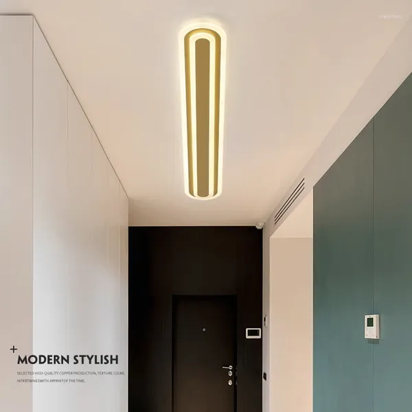 Lustres Nordic LED Bande Moderne Minimaliste Ligne Lumineuse Chambre Plafond Décoration Lampe Allée Balcon Or Décor Lustre