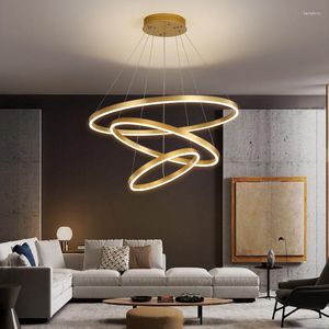 Lustres lumière nordique luxe LED cercle décor salon lustre éclairage créatif cuisine luminaires suspension lampe