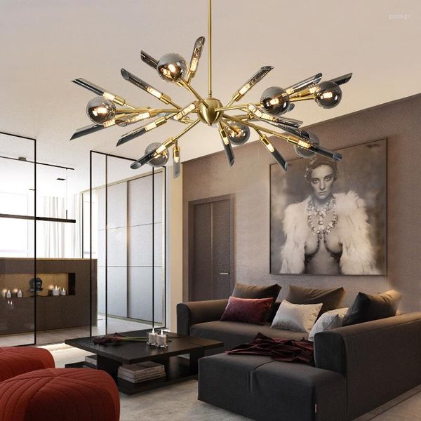 Candelabros Nordic Living Room Black Gold Metal G9 Led Chandelier Glass Lighting Rod Pendant Lustre Lamparas