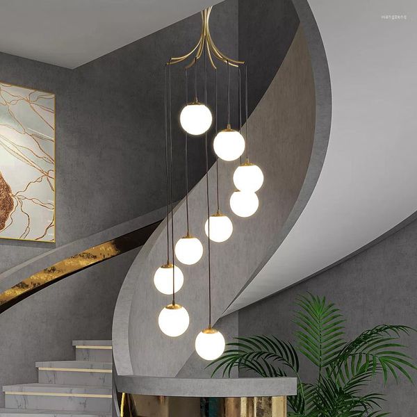 Lustres nordique longue suspension pour escaliers salon Hall 2022 décor à la maison Table à manger Led lustre suspendu boule de verre lustre
