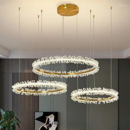 Lustres Nordique luxe lustre en cristal moderne anneau d'or pendentif LED lumières salon salle à manger chambre décor à la maison Lustres lampe suspendue