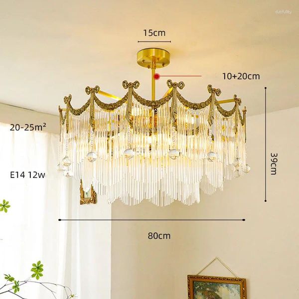 Lustres Nordique luxe pur cuivre LED cristal plafond lustre arc gland suspension lampe décoration de la maison chambre salon romantique