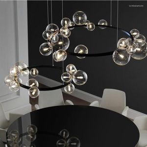 Candelabros Nordic Minimalism Living Room G9 Led Chandelier Glass Globe Colgante Iluminación Redondo Metal Lámparas colgantes