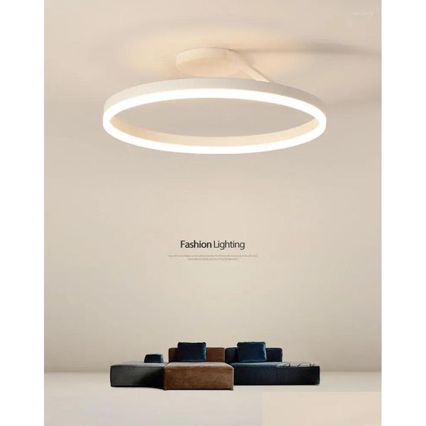 Lustres Nordique minimalisme rond LED lustre de plafond peint blanc noir lampe en aluminium maison chambre luminaires livraison directe Dhjo8
