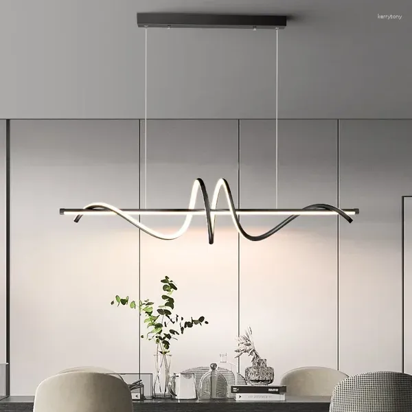 Candeliers Nordic Minimalist Kitchen Candelier Creative Artistic Water Ripple simple Moderna de una palabra Long Long Medieval Comedor Lámpara