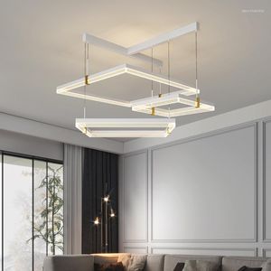 Lustres nordique minimaliste salon simple moderne géométrique carré atmosphérique luxe lampe principale luminaires lumière variable