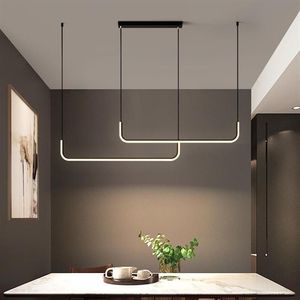 Kroonluchters Nordic Minimalistische Persoonlijkheid Eettafel Kroonluchter Moderne Creatieve Bar Hanglampen LED Aluminium Strip Kantoor Lam286p