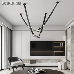 Lustres nordiques de restaurant minimaliste ceinture LED LED Chandelier Loft Villa Duplex Living Room Staircase Designer Lighting Fixtures