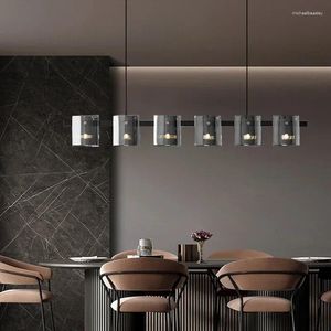 Kroonluchters Nordic Minimalistische Restaurant Kroonluchter Designer Lange LED Glazen Lamp Voor Eetkamer Keuken Eiland Thuis Binnenverlichting Armatuur