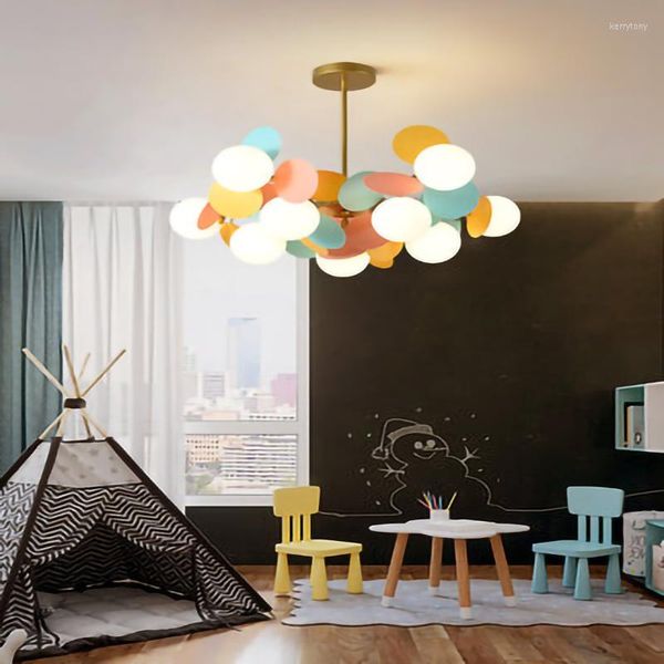 Lustres nordique moderne lustre éclairage boule de verre LED suspension lampe pour enfant chambre enfant vivant maison coloré décor intérieur luminaire