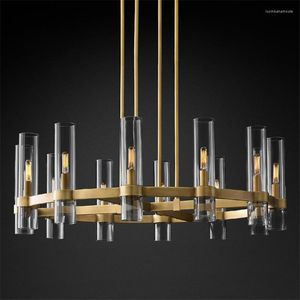 Candelabros nórdicos modernos de cristal, anillo de barril, luces para sala de estar, lujosas lámparas colgantes doradas para comedor, accesorios decorativos de diseñador