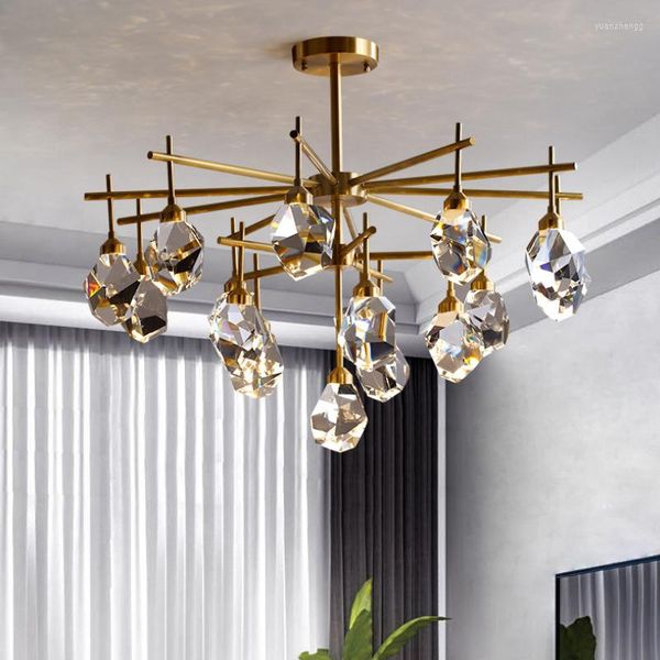 Candelabros nórdicos modernos LED para sala de estar, candelabro de cristal, iluminación creativa en forma de diamante, decoración de dormitorio, cafetería