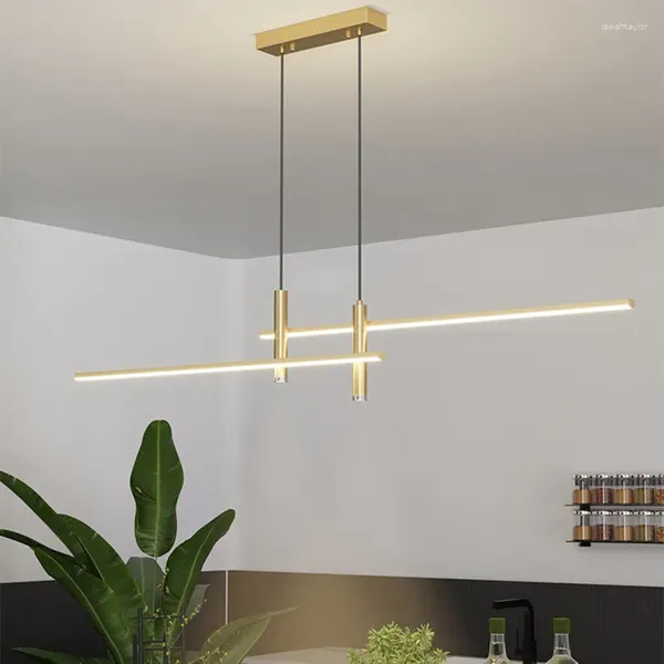 Lustres Nordique Moderne Ligne Minimaliste LED Cuisine Salle À Manger Étude Café Décoration Noir Or Luminaires