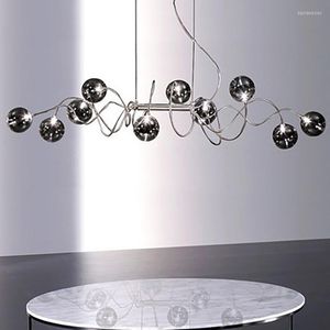 Lustres boule de verre à plusieurs têtes nordique LED lumière décorative chambre salon éclairage en acier inoxydable lustre de haricots magiques