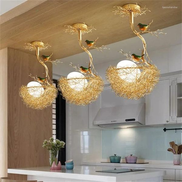 Lámparas de araña Diseño de personalidad nórdica Nido de pájaro Araña de cristal Cocina Lámpara LED Decorativa Colgante Arte Suspensión Luminaria