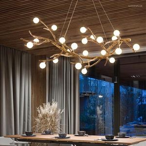 Lustres Nordic Retro LED Lustre Pour Salon Chambre Branche D'arbre Art Plafond Pendentif Lumières Brun Antique Lampe Suspendue Décor Éclairage