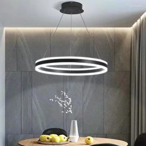 Lustres nordics anneau LED Chandelier Dimmable pour tables à manger salon chambre de cuisine îlot de cuisine suspension d'éclairage intérieur