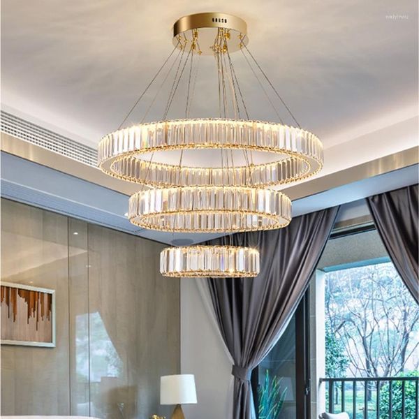 Lustres plafond rond nordique pour cuisine salle à manger Duplex bâtiment Villa lampe en cristal luminaires LED luminaires suspendus