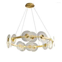 Lustres Nordic Round Copper Led Dimmable Pendant Lamp Simple Fashion Restaurant Chambre Étude Acrylique Suspensions Avec 10 Têtes