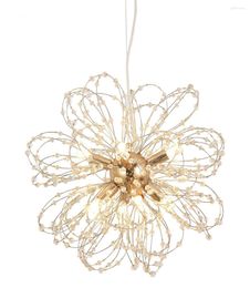 Candelabros nórdicos Sputnik moderno LED diente de león flor fuegos artificiales oro cristal con cuentas luces colgantes sala de estar lámparas de dormitorio
