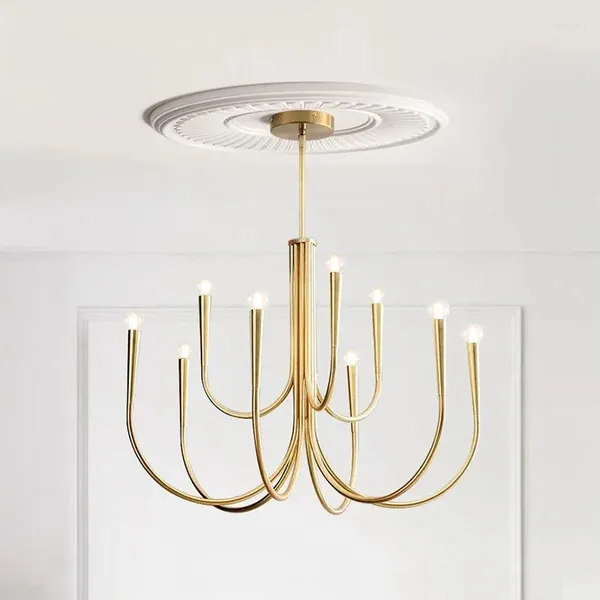 Candeliers Nordic Vintage LED Gold Candelier Ligera Vela colgante de la vida Lámpara del dormitorio del comedor lujo