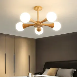 Lustres lustre en bois nordique pour chambre à coucher grenouette loft en verre blanc bille de plafond lampe à lampe de lampe à LED luminaire LED