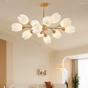 Kroonluchters Noordse houten kroonluchter voor woonkamer slaapkamer keuken huisdecoratie gouden vertakking plafond hanglamp bloemen lamp licht licht