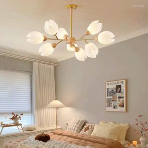 Kroonluchters Noordse houten kroonluchter voor woonkamer slaapkamer keuken huisdecoratie gouden vertakking plafond hanglamp bloemen lamp licht licht