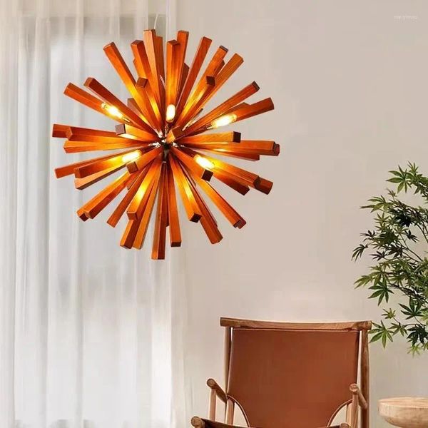 Lustres nordiques en bois pendentif lumières Art créatif pissenlit sphère lumière salle à manger cuisine suspendus personnalité Loft