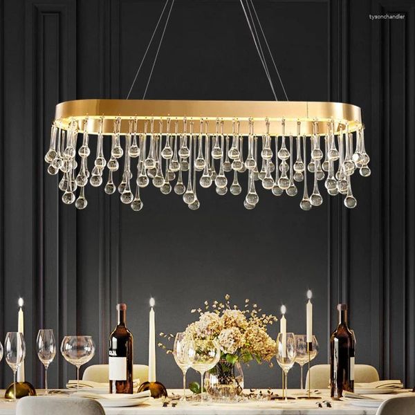 Lustres Lustre en cristal ovale moderne de luxe salle à manger LED Luminaire suspendu décoration de la maison cuisine île Dimmable Luminaire