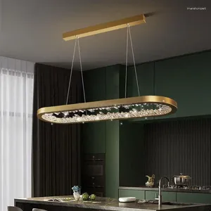 Lustres Ovale moderne Lustre éclairage salon salle à manger décor à la maison Lustre cristal cuisine lampe barre suspendus luminaires AC90-260V