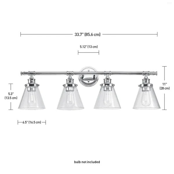 Lustres Parker Luminaire de vanité chromé à 4 ampoules avec abat-jour en verre transparent 51446