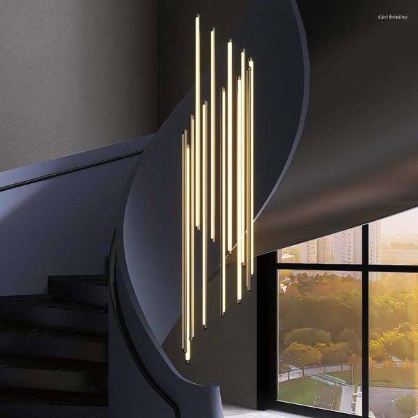 Candelabros Lámpara colgante Led Art Chandelier Light Tubo de aluminio moderno Escalera Loft Living Comedor Decoración Luces colgantes Luminaria