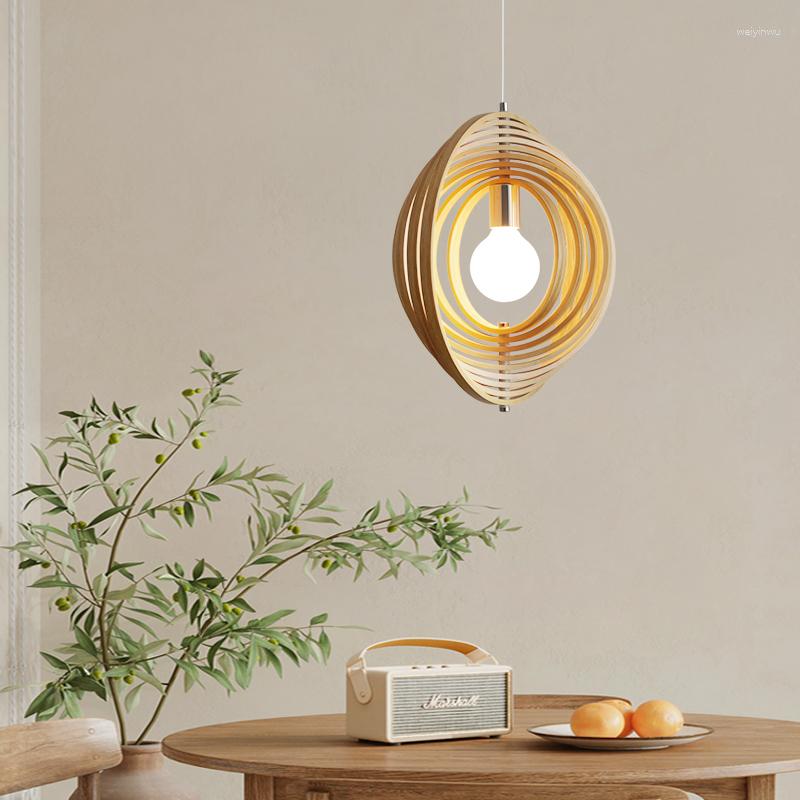 Ljuskronor hängslampa led konstkronkronor ljusrum dekor japansk enkel solid restaurang kreativ roterbar lykta logstil