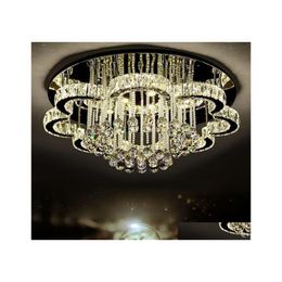 Lustres Pendentif Lampes De Luxe Moderne Lustre K9 Cristal Led Plafond Lustre Fleur En Acier Chromé Dimmable Éclairage Drop Delivery Dhshe