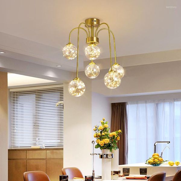 Lustres Lampes Suspendues LED Chambre Tout En Cuivre Chaud Et Romantique Lustre Nordique Simple Moderne De Luxe Net Rouge Restaurant Lampes Lanternes