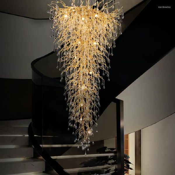 Les lustres pendentifs LED MODERNE Large Crystal Villa Living Room Staircase Overhead El Lobby Luxury Decorative Light Decor