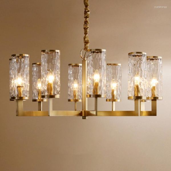 Lustres Pendentif Lumières De Luxe Cuivre Led Lustre En Verre Nuances Éclairage Salon Lampe Accrocher Luminaires