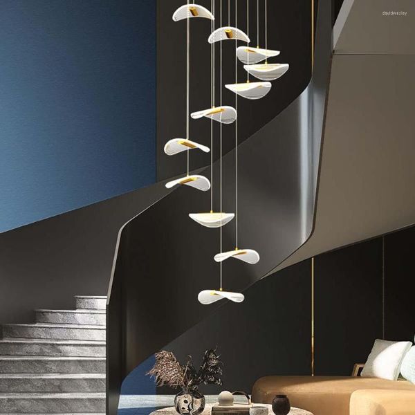 Lustres Pendentif Lumières Moderne LED Escalier Lustre De Luxe Or Puces Conception Longues Lampes Suspendues Simple Maison Intérieur Cuisine Éclairage