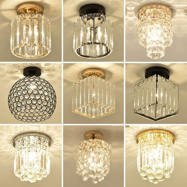 Lustres Pendentif Lumières Moderne Minimaliste Luxe Cristal Allée Lampe Forme Géométrique Ronde Carrée Porche Petit Lustre Chambre Étudier